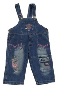 Modré laclové rifle s výšivkami a kapsami 