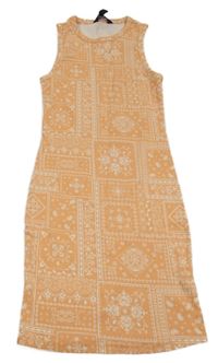 Oranžové vzorované rebrované šaty New Look