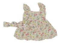 2 set - bílý květovaný lehký mušelínový top + čelenka 