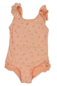 Neonově oranžové jednodílné plavky s jednorožci Matalan