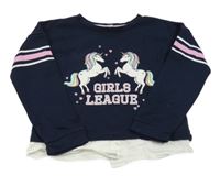 Tmavomodrá ľahká mikina s jednorožcami a bílým lemem Dopodopo