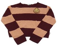 Ružovo-vínový pruhovaný crop sveter s nášivkou - Harry Potter H&M