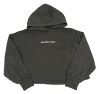 Tmavosivá crop mikina s nápisom a kapucňou Zara