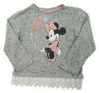 Šedé melírované úpletové triko s Minnie a krajkou Disney
