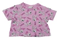 Ružové crop tričko s králíky - Looney Tunes