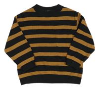 Hnedo-čierny pruhovaný sveter s vreckom H&M