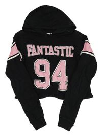 Čierna crop mikina s ružovým číslom a kapucňou H&M