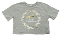 Sivé melírované crop tričko s nápisom a levhartem River Island