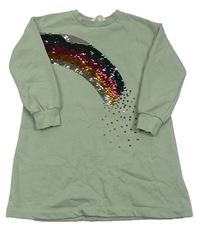 Mintová šatová mikina s duhou z flitrů H&M