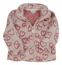 Ružová plyšová prepínaci mikina so srdiečkami