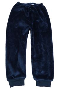 Tmavomodré plyšové domácí kalhoty 