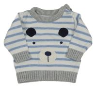 Bielo-modro-sivý pruhovaný sveter s ňufáčikom  Nutmeg