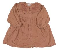 Růžové manšestrové šaty s límečkem s výšivkou Primark