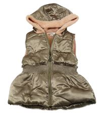 Zlatá šusťáková zateplená vesta s kapucí 