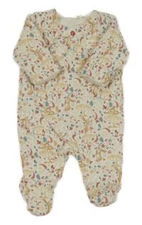 Smetanoco-barevný zateplený overal s listy a králíčky Tu