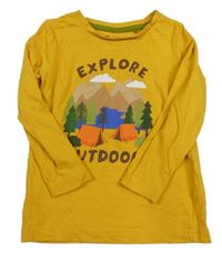 Hořčicové triko se stany a nápisy Tu