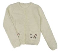 Smetanový chlupatý propínací svetr s kočičkami Nutmeg