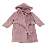 Fialový plyšový župan s nápisem a kapucí 