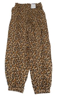 Nové - Béžovo-hnedo-čierne ľahké cuff nohavice s leopardím vzorom George