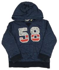 Tmavomodrá melírovaná mikina s číslom a kapucňou H&M