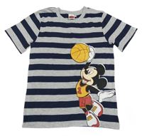 Sivo-tmavomodré pruhované tričko s Mickeym