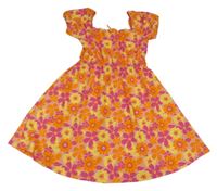 Růžovo-oranžovo-žluté květované šaty Primark