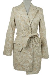 Dámský béžový květovaný kabát s páskem In the Style
