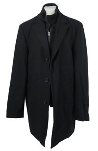 Pánsky čierny vlnený kabát s bundovou vsadkou Biaggini