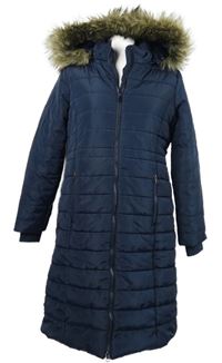 Dámsky tmavomodrý šušťákový zimný kabát s kapucňou Cotton