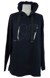 Dámska tmavomodrá mikina s nápisem z flitrů a golierom Frapp