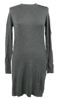 Dámská šedo-černá svetrová tunika s krajkou 