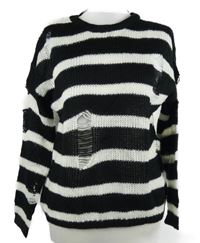 Dámsky čierno-biely pruhovaný sveter s dierami Primark