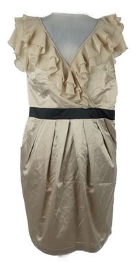 Dámské béžové saténové šaty s šifonovými volánky Lipsy