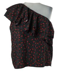 Dámska čierno-červená srdiečkovaná asymetrická blúzka s volánikmi