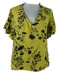 Dámska limetkovo-čierna kvietkovana blúzka C&A