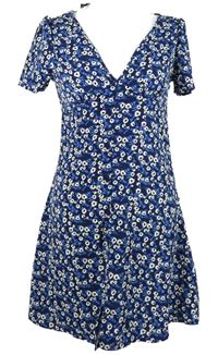 Nové - Dámske tmavomodré kvietkovane šaty so zipsom Cotton:on