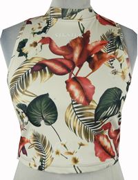Dámksý béžový květovaný crop top s logem SikSilk 