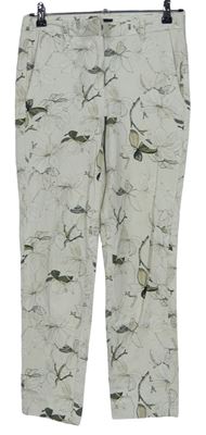 Dámske smetanovo-khaki kvetované nohavice M&S