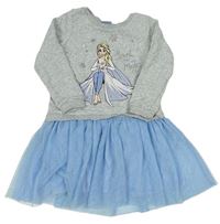Sivo-modré teplákovo/tylové šaty s Frozen zn. Disney