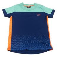 Světlemodro-tmavomodro-oranžové sportovní tričko s potiskem
