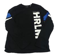 Černé triko s nápisem a proužky C&A