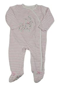 Bielo-ružový pruhovaný zamatový overal s králikom zn. St. Bernard