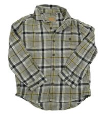 Šedo-černo-bílo-žlutá kostkovaná košile Next