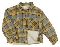 Modro-oranžovo-čierna kockovaná zateplená košeľová bunda Zara