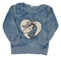 Modrá chlpatá domáceá mikina s jednorožcom
