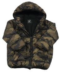 Khaki šusťáková zimní bunda s dinosaury a kapucí Pep&Co