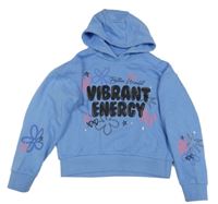 Modrá crop mikina s nápisom a kapucňou Matalan