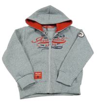 Svetlosivá prepínaci mikina s nápisom a kapucňou