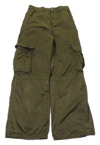 Khaki saténové cargo nohavice H&M
