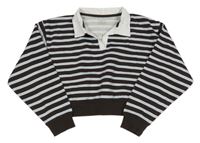 Kakaovo-modrá crop pruhovaná mikina s golierikom Primark